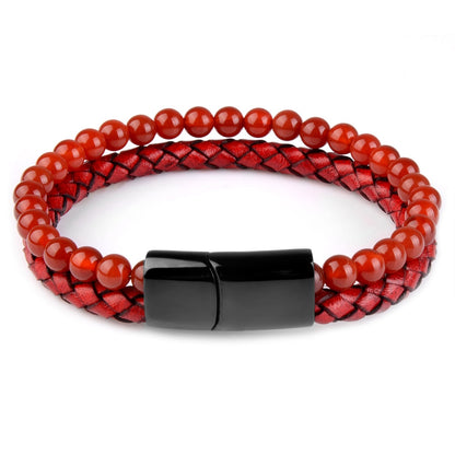 Natural Stone & Tiger Eye Genuine Leather Bracelet with Stainless Steel Magnetic Clasp