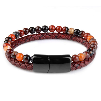 Natural Stone & Tiger Eye Genuine Leather Bracelet with Stainless Steel Magnetic Clasp
