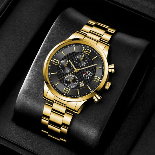 Luxury Stainless Steel Business Watch with Calendar and Luminous Clock, Front Side